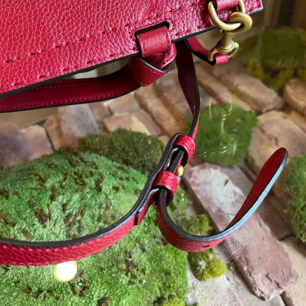 GUCCI GG Marmont Red Pebbled Leather Top Handle Bag